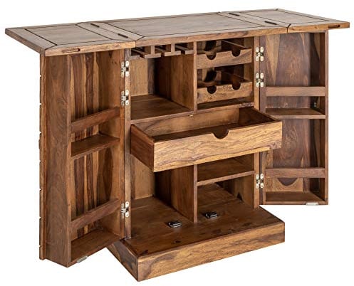 invicta INTERIOR riess-Ambiente.de Massiver Barschrank MOSAICO 130cm Sheesham Sheesham Holz Stone Finish 3D Effekt Hausbar Weinschrank