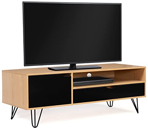 IDMarket - Mueble TV 113 cm Vintage Noemi 1 puerta 1 cajón madera pie alfiler