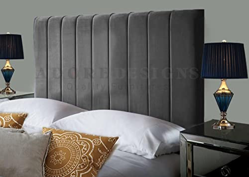 Portland Divan Bed Headboard | Plush Velvet Fabric Headboards for 6ft Super King Size Bed |Elegant design with wooden material headboards for beds (Grey, 6ft Super King Height-24inch)