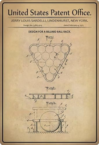 Metall Schild 20x30cm Patent Entwurf für ein Billard Dreieck 1975 Blechschild