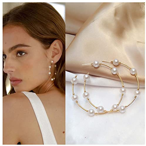 Dervivea Boho Perlen Creolen Großer Kreis Perlenohrringe Perlen Perlen Creolen Vintage Offener Kreis Ohrringe Schmuck für Frauen und Mädchen