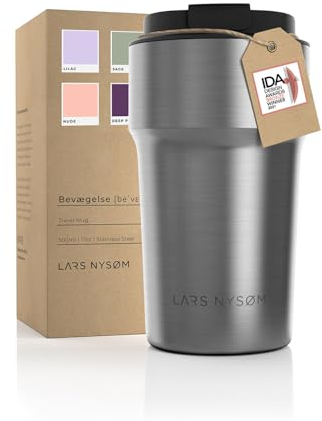 LARS NYSØM Thermo Kaffeebecher to go 500ml | Travel Mug 0,5 Liter mit Isolierung | Auslaufsicherer Edelstahl Thermobecher für Kaffee und Tee unterwegs | Teebecher (Stainless Steel, 500ml)