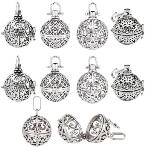 SUNNYCLUE Käfig Anhänger Messing Medaillon Charms Chime Kugel Anhänger Bulk Antike Bronze Käfig Charms Für Die Schmuckherstellung Hohl Parfüm Diffusor Charme Halskette Schlüsselanhänger Zubeh