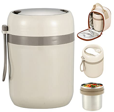 Gcroet Thermos Food Flask, Insulated Food Jar With Folding Spoon 500ML Thermos Food Flask With Carrying Bag Thermal Food Soup Container Lunch Cup For Kids Adults