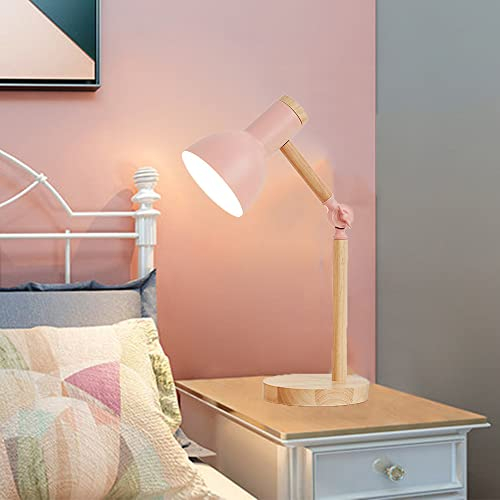 Chao Zan LED Leselampe im klassichen Holz-Design, Schreibtischlampe, Tischleuchte, Lampe mit verstellbarem Arm, Augenfreundliche, Arbeitsleuchte, Bürolampe, Nachttischlamp,ohne Leuchtmittel (Rosa)