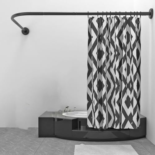 Eck Duschstange FüR Duschvorhang, Duschvorhangstange Schwarz L Form Ohne Bohren, Edelstahl Teleskop Verstellbare Gebogene Duschvorhang Stange(Size:B 70-95cm X 90-130cm,Color:Schwarz)