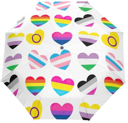 GAIREG Pride Hearts Regenschirm, winddicht, automatisches Öffnen und Schließen