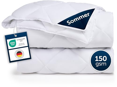 Blumtal Sommerdecke 200x220 cm - Oeko-TEX zertifizierte Sommerdecke 200x220 cm - leichte Decke Sommer weich - Steppbettdecke waschbar 95 °C - Füllmenge 150 GSM - mit Eckhalterung