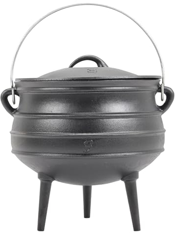 Warmiehomy Cast Iron Cauldron,8L African Potjie Pot with Lid,3 Long Legs Cauldron Dutch Oven for Outdoor Camping Cooking