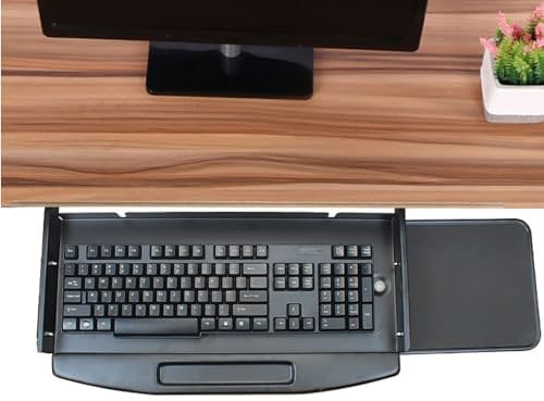 Under Desk Keyboard Tray with Mouse pad, Ergonomic Keyboard Slide Platform for Typing, Saves Desk Space, Easy to Install, Strong and Sturdy, Slide-Out Keyboard Tray Perfect for Home or Office Etc