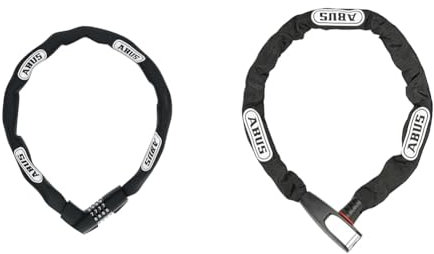 ABUS Kettenschloss Tresor 1385 – Zahlenschloss aus gehärtetem Stahl & Kettenschloss Steel-O-Chain 8807K – Flexibles Fahrradschloss aus gehärtetem Stahl – ABUS-Sicherheitslevel 8-85 cm - Schwarz