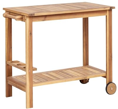 Beliani Carrito de Servicio de jardín Carrito de té con Ruedas de 2 Niveles de Madera de Acacia certificada con Soporte para Botellas marrón Claro Sassari II