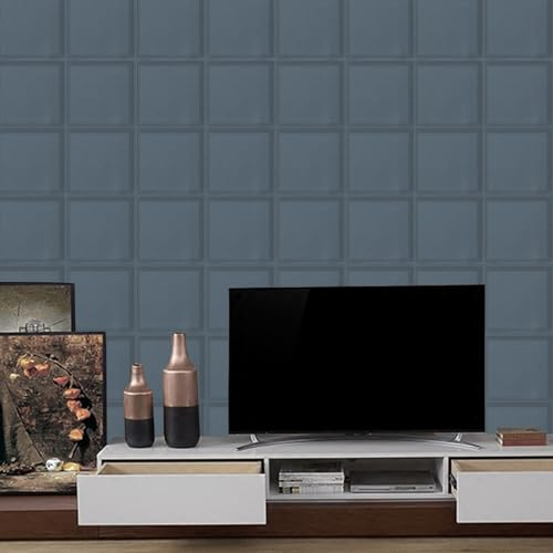 Anttyscar Blue Panel Wallpaper, Wood Panelling Wallpaper, 3D Natural Wood Effect Tartan Wallpapers for Walls Living Room Hallway Stairs Lounge Hall Bedroom
