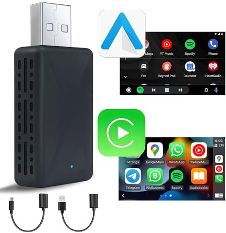 YNF Wireless Carplay/Android Auto 2-in-1 Adapter, Plug-and-Play Mini-Version, niedrige Latenz, wandelt kabelgebundene Verbindungen in kabellose um, kompatibel mit iPhone (iOS 12+) und (Android 11+