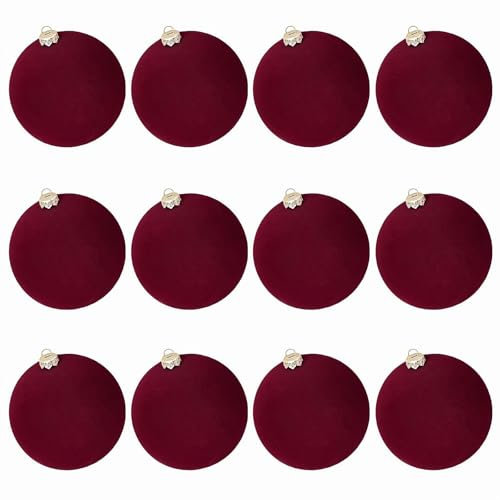 12 Stück Weihnachts-Samtkugeln, Kunststoff-Weihnachtsbaumkugeln, Ornamente, bruchsicher, zum Aufhängen, beflocktes Kugel-Set für Weihnachten, Party, Urlaub, Dekoration (rot)
