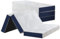 Okeery Klappmatratze 60 x 190 x 7 cm, 4-teilige Faltmatratze, Klappbar - Faltbare - Waschbarer Bezug - Schaumstoff Matratze, Gästematratze (Weiß & Blau)