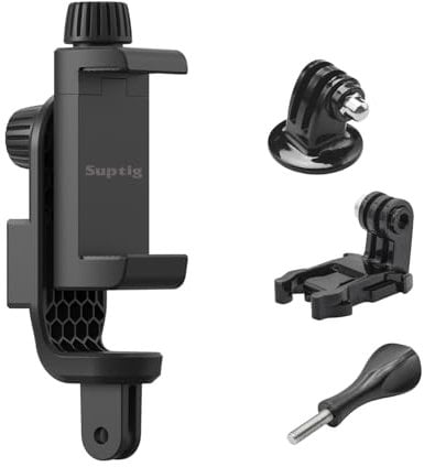 Suptig Soporte de teléfono para trípode, Adaptador de trípode de cámara de acción Compatible con iPhone, GoPro, dji Action, Insta 360, Mic, Accesorios de fotografía de luz LED