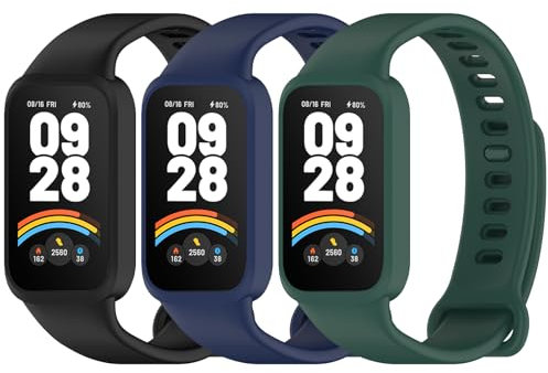 CHULN 3 Piezas Redmi Smart Band 3 Correas, Colorido Suave Silicona Reloj Recambio Brazalete Impermeable Correa Compatibles con Xiaomi Smart Band 9 Active Pulseras