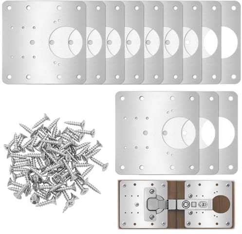 QWORK® 12 Piezas placa de reparación de bisagra, 9 x 9 cm placa de reparación de bisagra de acero inoxidable con tornillos, para reparaciones de puertas y muebles