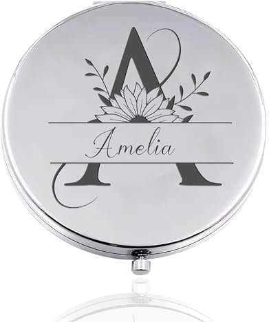 Rainsar Personalisierte Taschenspiegel,Personalisierter Kompaktspiegel mit Gravur Geburtstagsblume&Initialen,Taschenspiegel Klappbar Taschenspiegel Hochzeitstag Valentinstag für Damen und Mädchen