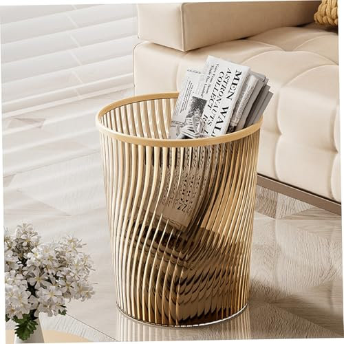 Gold Trash Can, 8.4x9.8 Inch PET Office Trash Can with Clamping Ring, Perfect for Living Room, Bedroom, Bathroom, Gold Bathroom