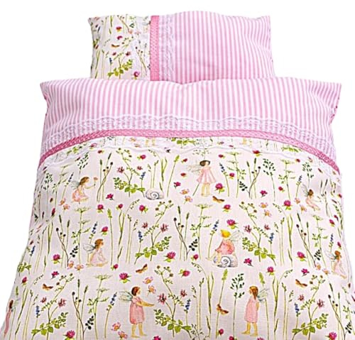 Zauberzarter Elfengarten, 2teiliges Kissenset für Puppenbett und Puppenwagen, Puppenbettwäsche