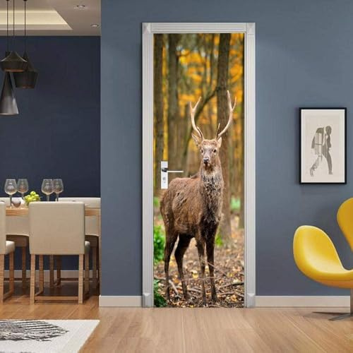 Türtapete Selbstklebend 70x200 Hirsch Türaufkleber 3D Türposter Wilde Tiere Fototapete Türfolie Türklebefolie Wasserdichte für Türwand Dekoration Tapete a/1306