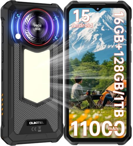 WP53S Rugged Smartphone, 11000mAh,NFC, 6.52HD,16GB+128GB Android 15 Phone | IP69K, 1TB TF, 18W, Dual SIM Unlocked/1TF Slots, 4G/GPS/OTG, 128dB Loudness, Camplight Light for Outdoor Workers