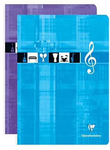 Clairefontaine 3114C - Noten- und Gesangsheft, ideal für Musikunterricht, DIN A4, 21 x 29,7cm, 28 Blatt, 90g, 1 Stück, farbig sortiert