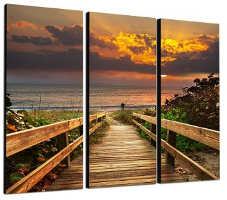Dünenaufgang STrand Meer Abendsonne 3x40x90cm dreiteiliges Wandbild auf Leinwand und Keilrahmen fertig zum aufhängen - Unsere Bilder auf Leinwand bestechen durch ihre ungewöhnlichen Formate und den extrem detaillierten Druck aus bis zu 100 Megapixel hoch aufgelösten Fotos.