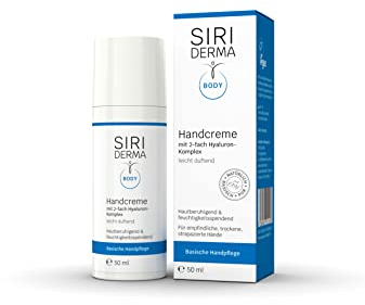 SIRIDERMA Handcreme | Vegane, basische Handpflege für trockene und rissige Hände | Auch bei Neurodermitis und Psoriasis (leicht duftend, 50 ml)