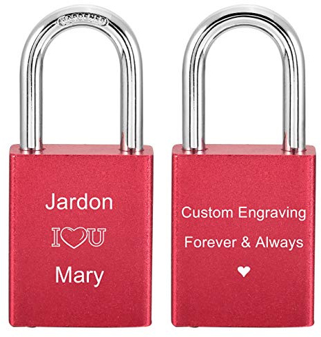 MeMeDIY Foto de grabado de Love Lock personalizada Imagen personalizada para parejas Hombres Mujeres Novio Novia Amante Aluminio Memorial Aniversario Valentine Bridge Candado con llave (Color rojo)