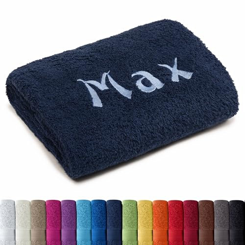 AR Line Besticken Sie Handtuch mit Namen oder mit Wunschtext Bestickt, Handtuch (50x100cm) in Dunkelblau