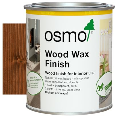 Osmo Wood Wax Finish 3138, Mahogany Satin Finish, 750ml - Durable Furniture Wax for Wooden Furniture, Water-Resistant Floor Wax, Wood Treatments - Ideal for Oak, Pine & More