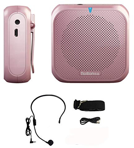 Amplificador de Voz con Microfono,Amplificador Portatil Digital Recargable 5W USB U Disk/TF para guías Maestros Profesores Artistas animadores promotores de Ventas,etc (Oro Rosa)