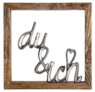 GILDE Wandbild Du & Ich Mangoholz Höhe 20 cm Silber, Wanddeko, Geschenk