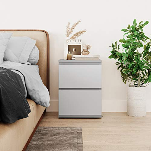 URBNLIVING 2 Drawer Wooden Bedroom Bedside Cabinet No Handle Storage Nightstand Side Table