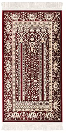 carpet city Gebetsteppich - Seccade Namaz - 70x125 cm Bordeaux - Mäander Ornamente Gebetsmatte mit Fransen - Wand-Dekoration Wohnzimmer - Klassische Teppiche Kurzflor - Orientteppich