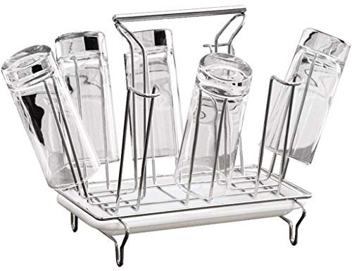 Portabicchieri in acciaio inox, supporto per occhiali con vassoio antigoccia in plastica per 8 tazze 34 x 20,5 x 23 cm