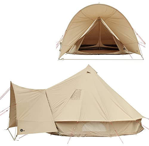 your GEAR Zelt Desert Baumwolle - 2 Größen Ø 4m oder Ø 5m, 4 bis 10 Personen - eingenähter PVC Boden Schlafkabine Vordach UPF 50+ Schutz 10000 mm Wassersäule Campingzelt Rundzelt Tipi