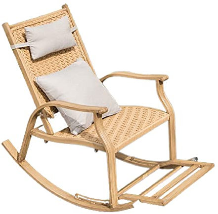Rocking Chairs,schaukelstuhl rattan,schaukelsessel garten,Handgeflochtener Rattanhocker mit einziehbarem Hocker ist atmungsaktiv und kühl geeignet für Terrasse, Garten, Balkon ( Color : Champagne , Si