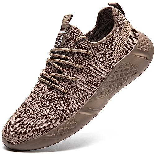 BUBUDENG Herren Schuhe Laufschuhe Sneaker Turnschuhe Sportschuhe Leichtgewichts Straßenlaufschuhe Freizeit Atmungsaktive Fitness Schuhe Braun EU 45