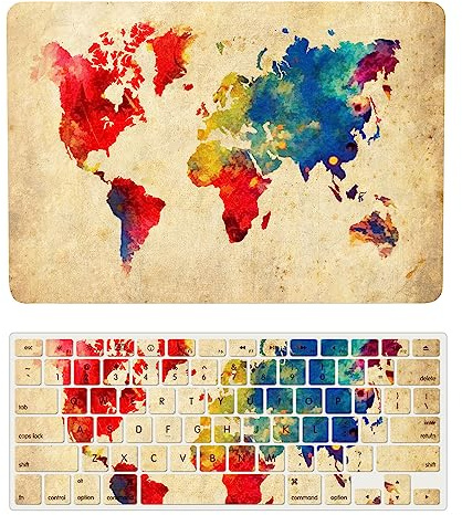 Laptop Cover Case Compatible with MacBook Pro 13 inch Model A1502 A1425 with Retina Display Released in 2015 2014 2013 2012, 3D Painted Protective Hard Shell Case & Keyboard Cover, Map