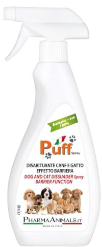 Puff Disabituante per Cani e Gatti, 500ml, Spray Antimorso, AntiGraffio, Antiurina, Effetto barriera. per Uso Interno ed Esterno.