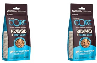Wellness CORE Reward+ Lachs, Hundeleckerli zur Belohnung, fördert gesunde Haut & glänzendes Fell, weich, getreidefrei, 170g (Packung mit 2)