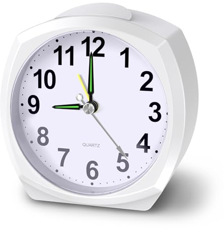 Ankilo Sveglie Silenziose da Comodino, Sveglia a Batteria da Comodino Con Funzione Snooze e Luce, Sveglie per Camera da letto Comodino, Bianco