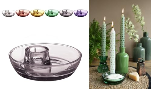 NaDeco Glas Kerzenhalter 'Mia' mit Kleiner Dekoschale, Ø10 x H.3 in vielen Farben wählbar | Deko Kerzenhalter | Kerzenständer | Tischdekoration zur Hochzeit, Farbe:Grau
