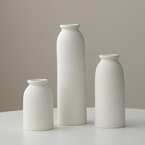 Set di 3 piccoli vasi in ceramica per decorazioni per la casa e centrotavola, stile rustico rustico, mini vasi decorativi (XL bianco)