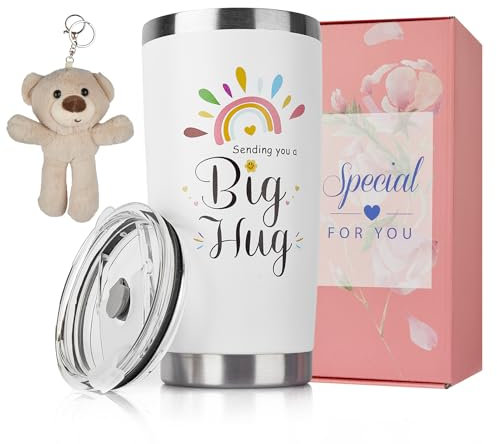 Get Well Soon Gifts for Women Men, Thinking of You Gifts for Women, Hug in A Box Thoughtful 20oz Tumbler Hamper Cheer Up After Surgery Recovery Gifts Set for Sick Friends (White)