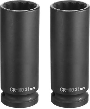 sourcing map 2Pcs 12-Point Deep Impact Socket 1/2 Inch Drive 21mm Metric Chrome Molybdenum Alloy Steel Spindle Axle Nut Impact Socket